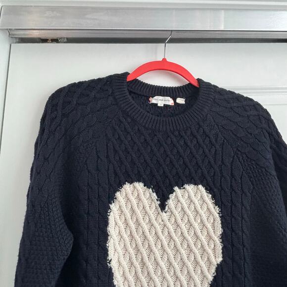 Chinti & Parker Navy Cream Heart Sz S Merino Wool Cable Knit Sweater Minimalist - Picture 2 of 11
